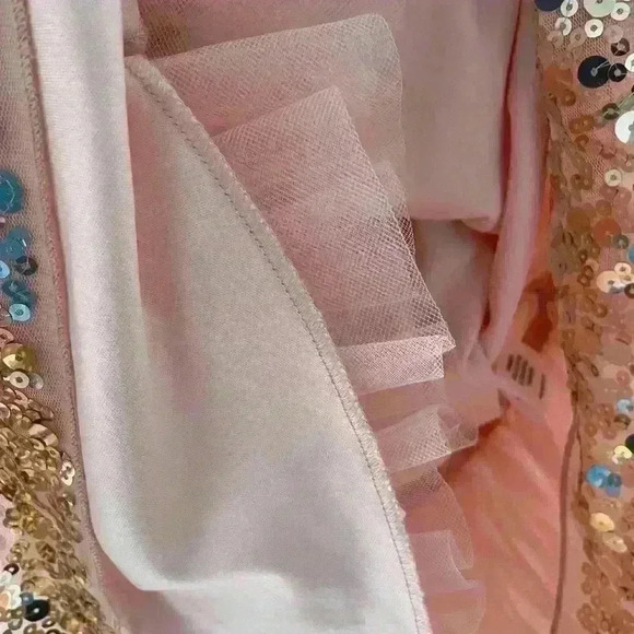 Crystal Doll Short Peach Party Special Occasion Dress w/ Gold Sequins Size 12 - Picture 10 of 13